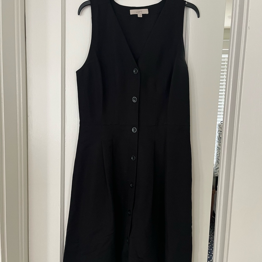 Loft Elegant Navy Sleeveless Dress with Pockets, Size 10